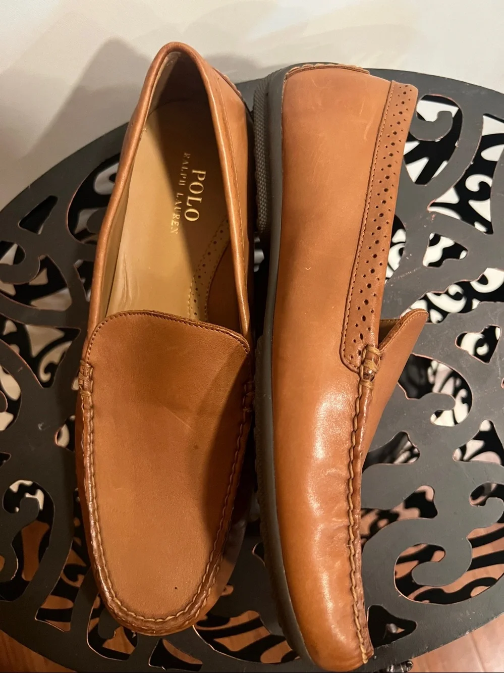 Polo by Ralph Lauren Men's Cognac Leather Slip-On Loafers Sz 12D